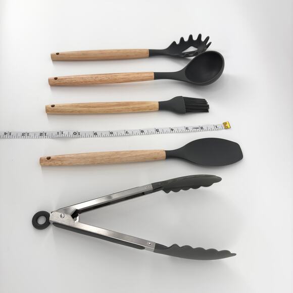 11-Piece Silicone Kitchen Utensil Set with Wooden Handles and Holder - BPA Free - Picture 7 of 9